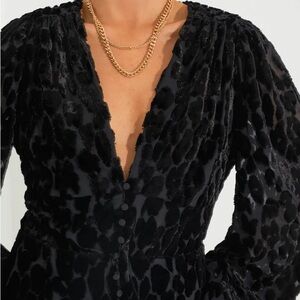 Bardot Burnout Velvet Long Sleeve Minidress | Small (6) | Black